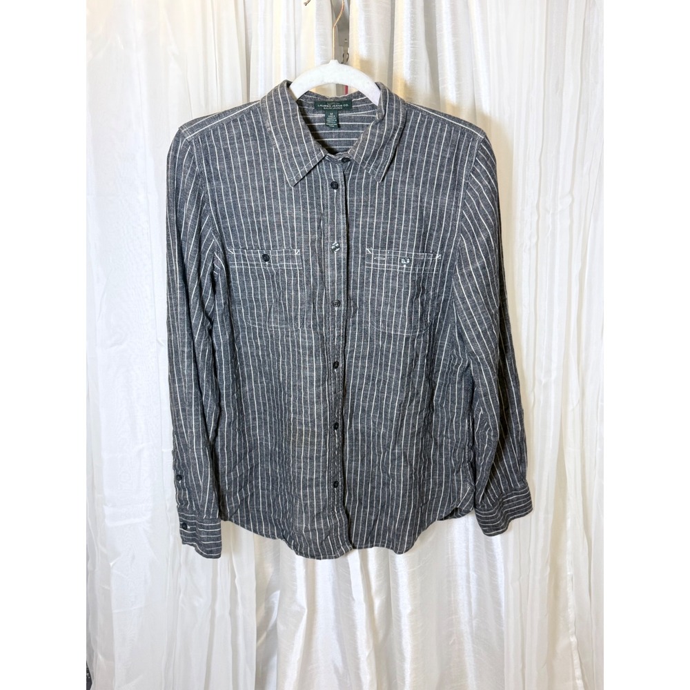 Lauren Ralph Lauren Shirt Womens Medium Grey Pinstripe Cotton Button Down LRL